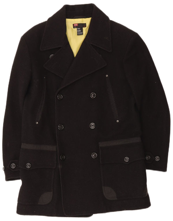 Diesel Mens Double Breasted Coat UK 40 Large Black Wool