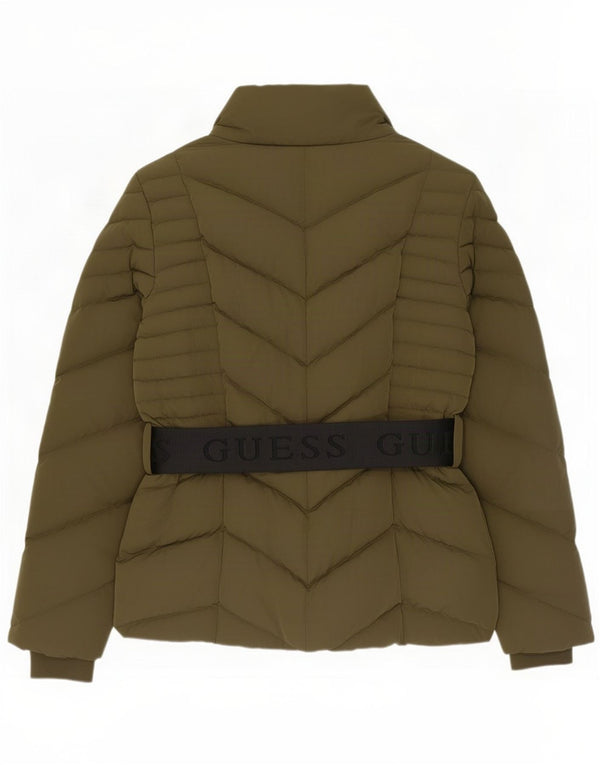 Guess Womens Graphic Padded Jacket UK 12 Medium Khaki Polyester