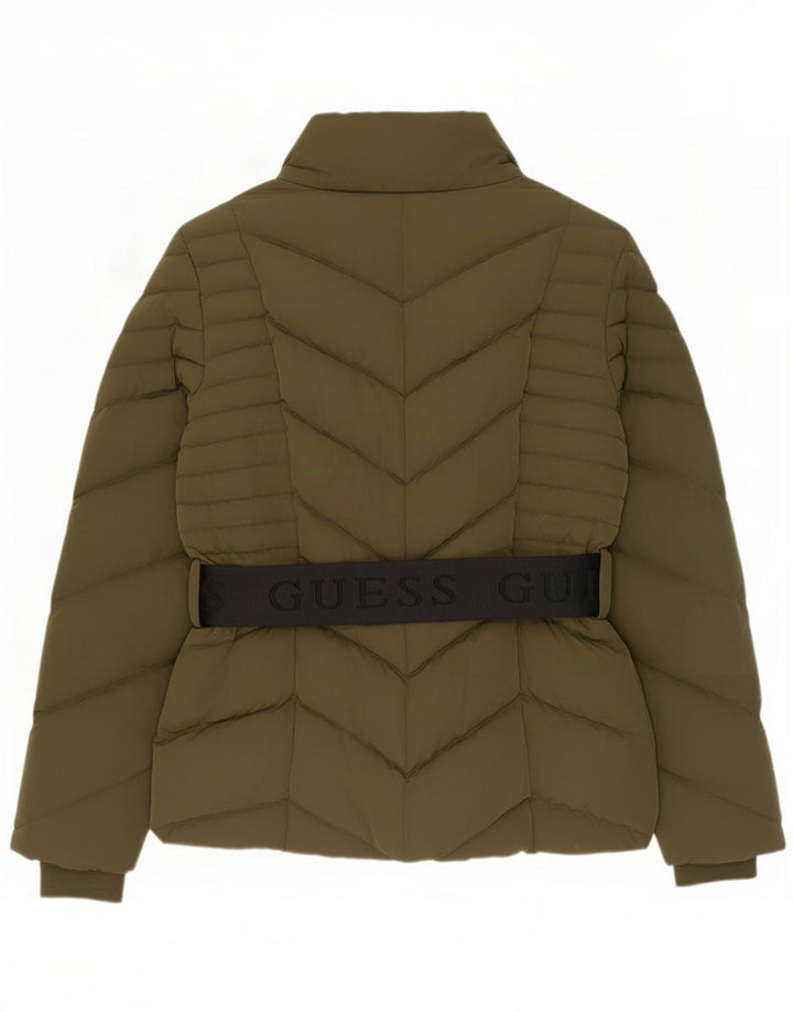 Guess Womens Graphic Padded Jacket UK 12 Medium Khaki Polyester