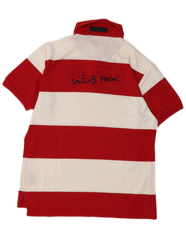 Slam Mens Rugby Polo Shirt Medium Red Striped Cotton