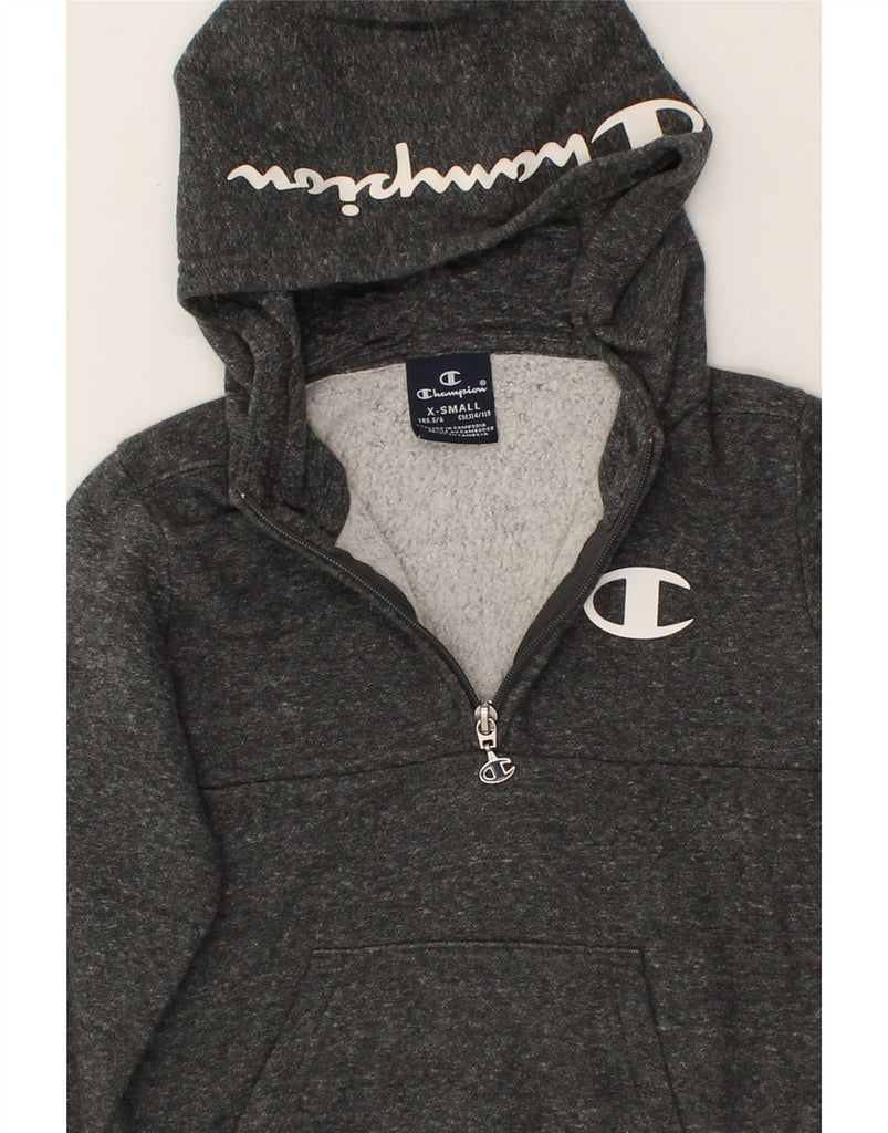 CHAMPION Boys Graphic Zip Neck Hoodie Jumper 5-6 Years XS Grey Flecked | Vintage Champion | Thrift | Second-Hand Champion | Used Clothing | Messina Hembry 