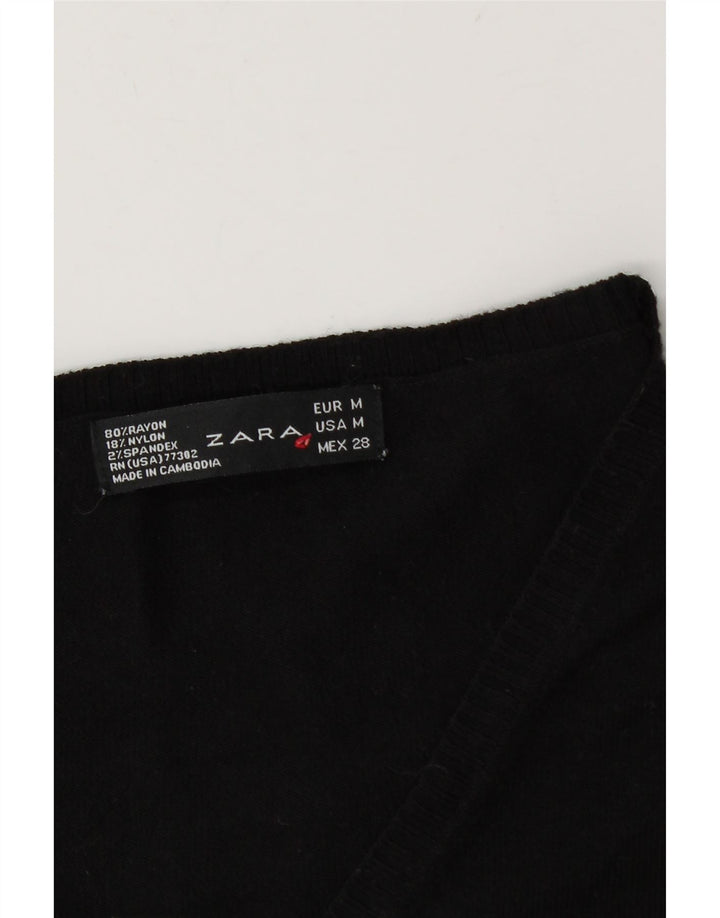 Zara Womens V-Neck Jumper Sweater UK 12 Medium Black Rayon