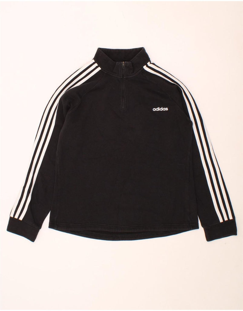 ADIDAS Womens Zip Neck Sweatshirt Jumper UK 16 Large Black Cotton Vintage Adidas and Second-Hand Adidas from Messina Hembry 