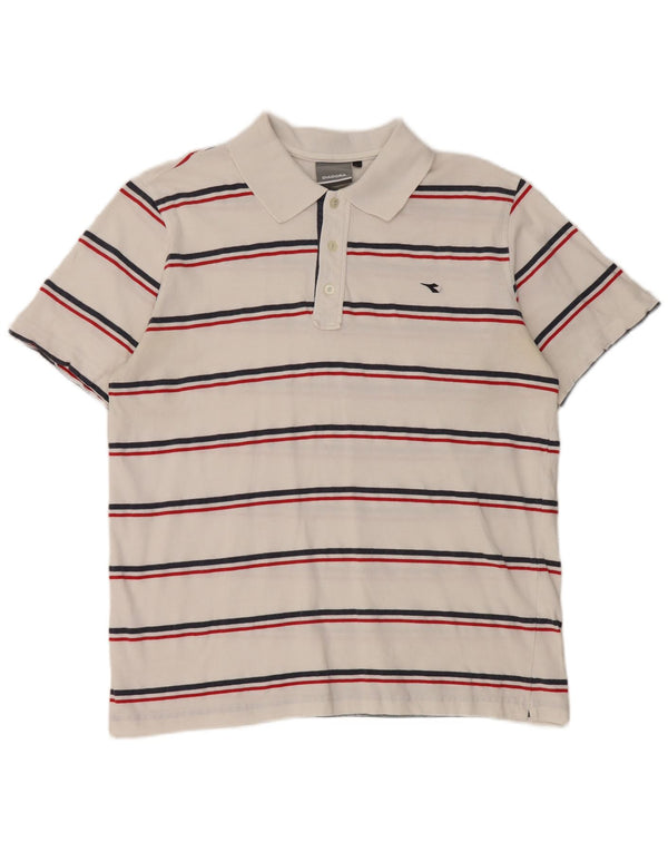 Diadora Mens Polo Shirt Large White Striped Cotton
