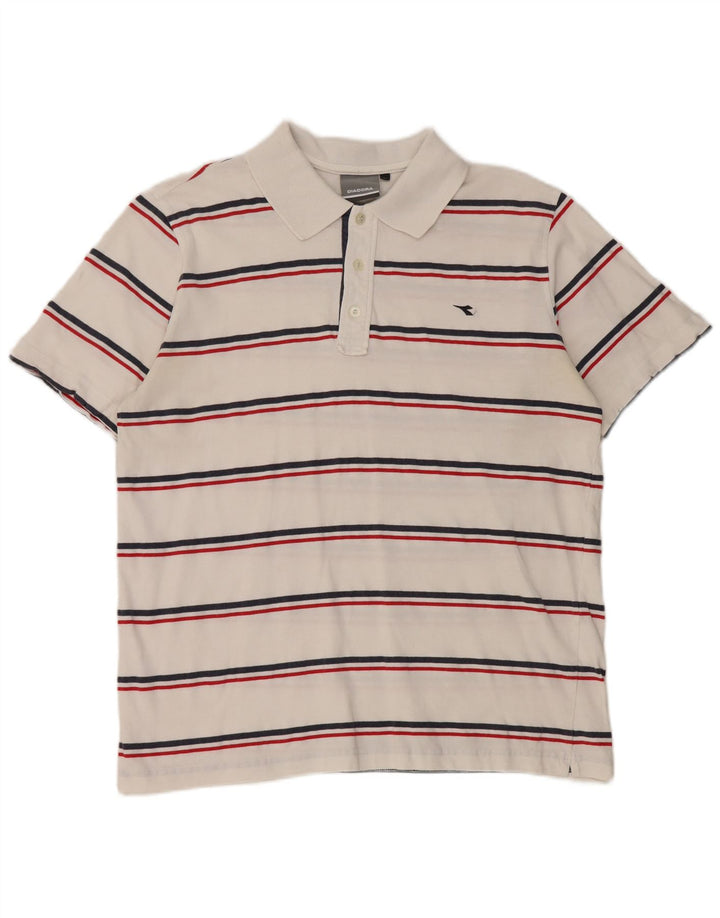 Diadora Mens Polo Shirt Large White Striped Cotton