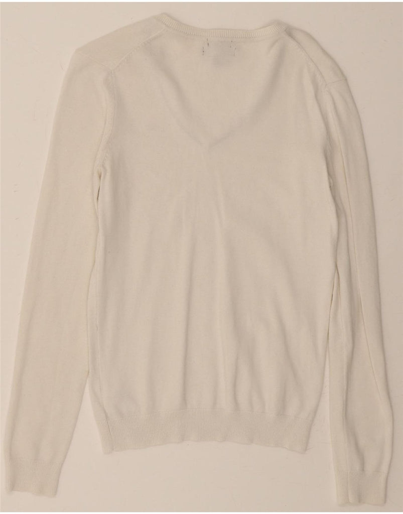 TOMMY HILFIGER Womens V-Neck Jumper Sweater UK 10 Small White Cotton Vintage Tommy Hilfiger and Second-Hand Tommy Hilfiger from Messina Hembry 