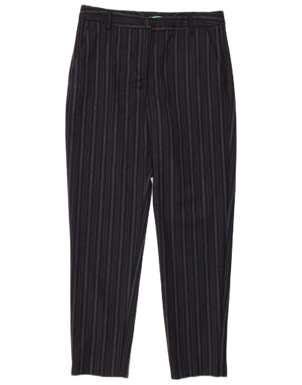 Benetton Womens Slim Casual Trousers UK 8 Small W27 L30 Navy Blue Striped