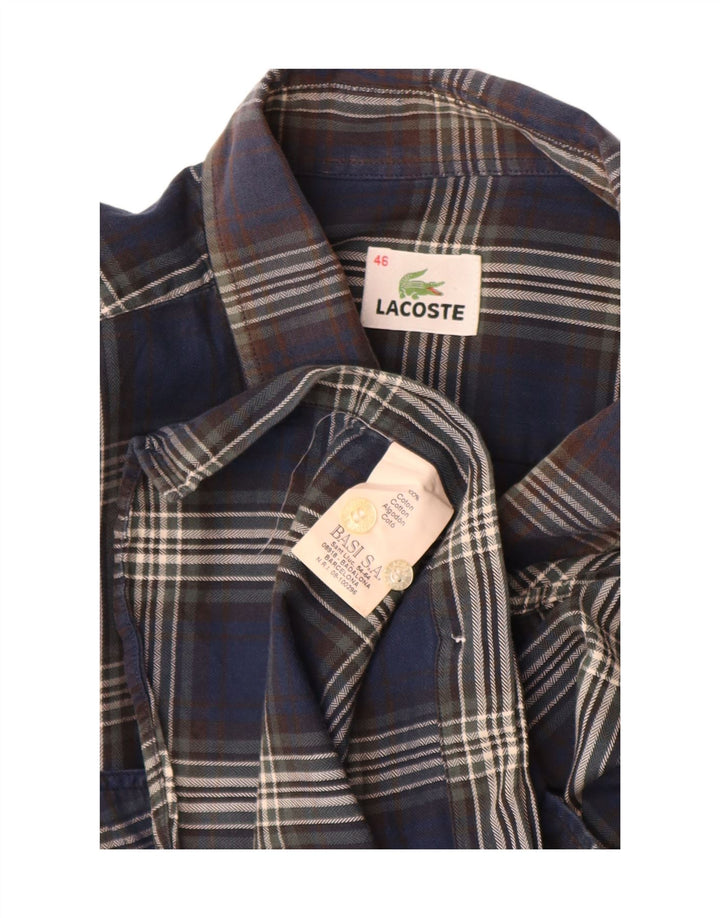 Lacoste Mens Shirt Size 46 2XL Navy Blue Check Cotton
