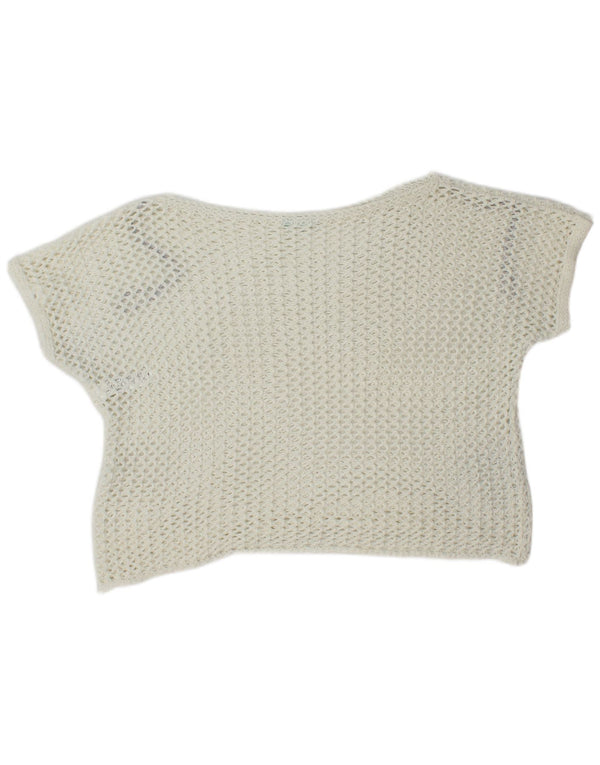 Benetton Womens Oversized Crochet Crop Top UK 10 Small White Cotton