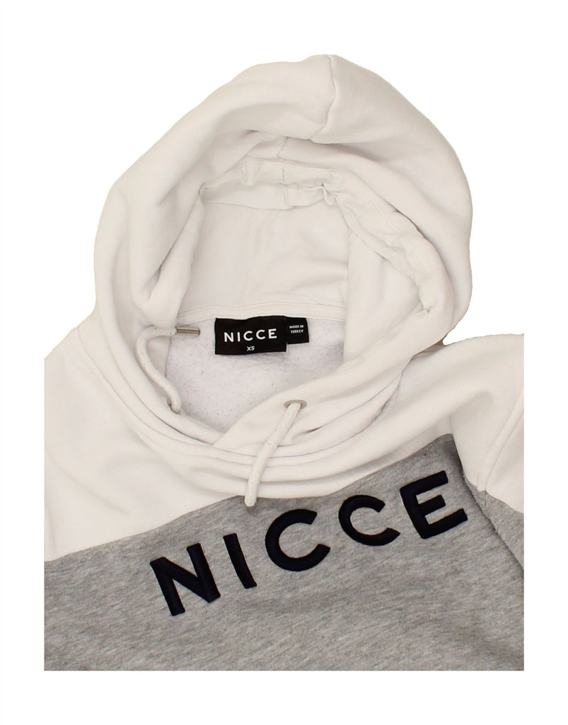 NICCE Mens Graphic Hoodie Jumper XS Grey Colourblock Cotton | Vintage Nicce | Thrift | Second-Hand Nicce | Used Clothing | Messina Hembry 