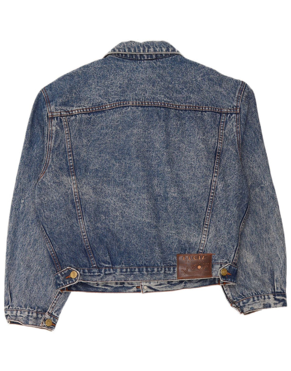 Lucia Mens Graphic Denim Jacket UK 36 Small Blue Cotton