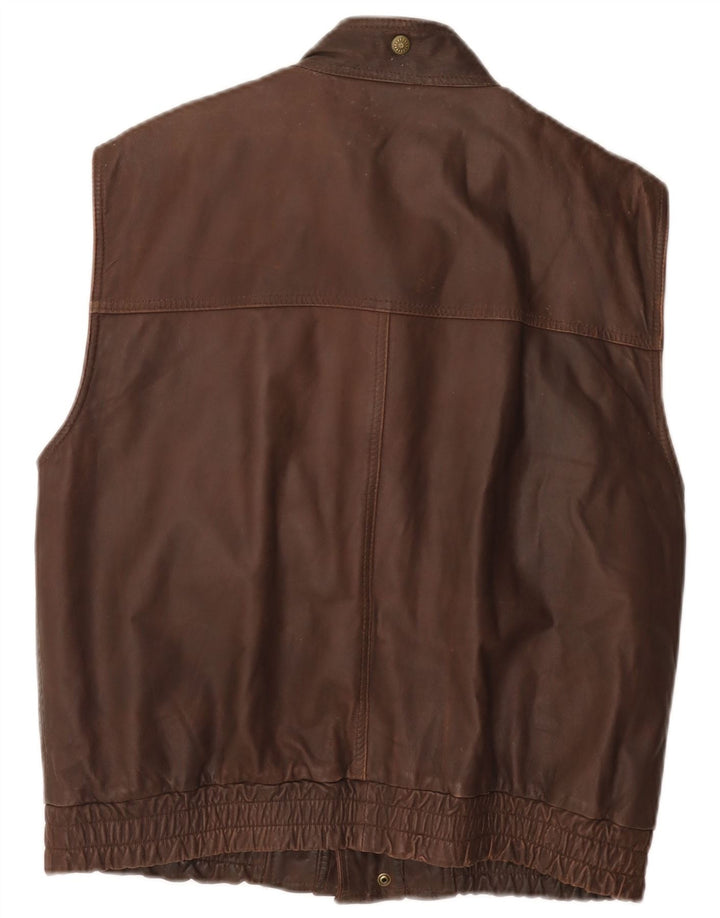 Vintage Mens Leather Utility Gilet UK 40 Large Brown
