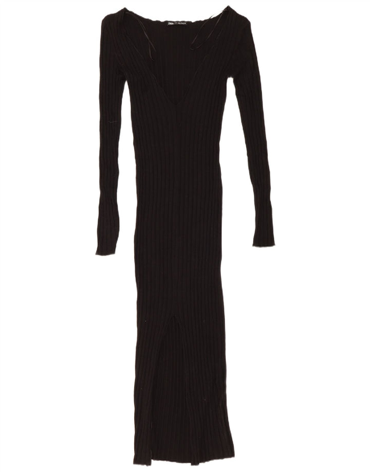 Zara Womens Maxi Bodycon Dress UK 8 Small Black Viscose