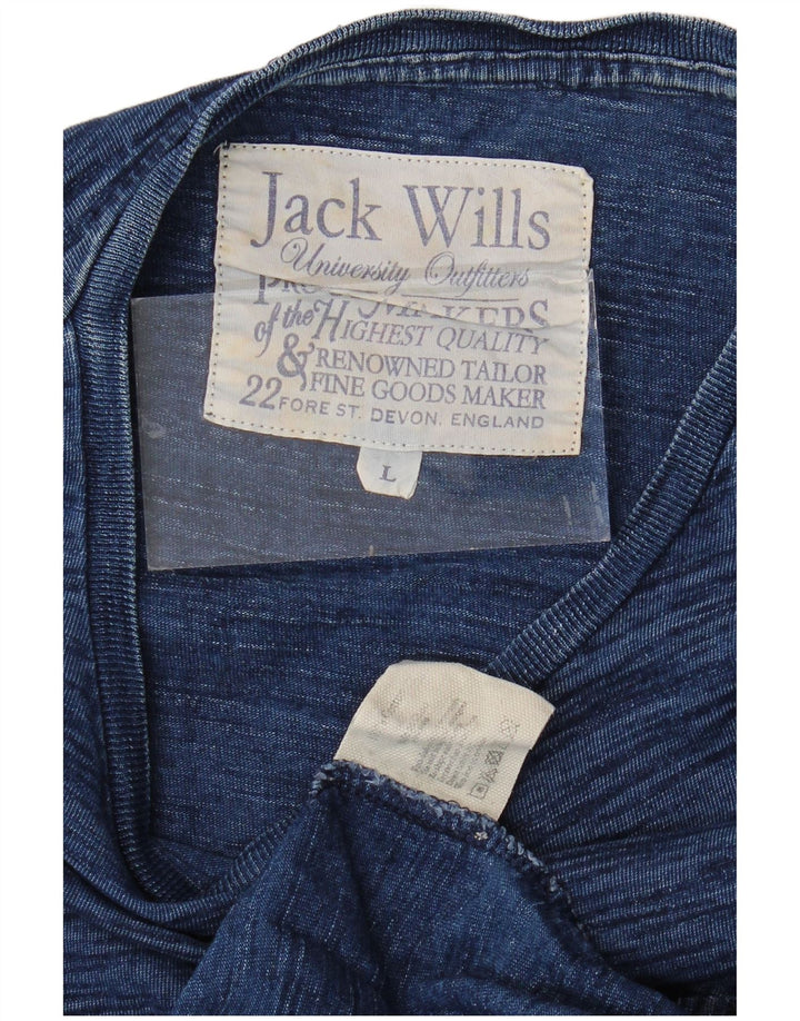 JACK WILLS Mens Top Long Sleeve Large Navy Blue Flecked Cotton
