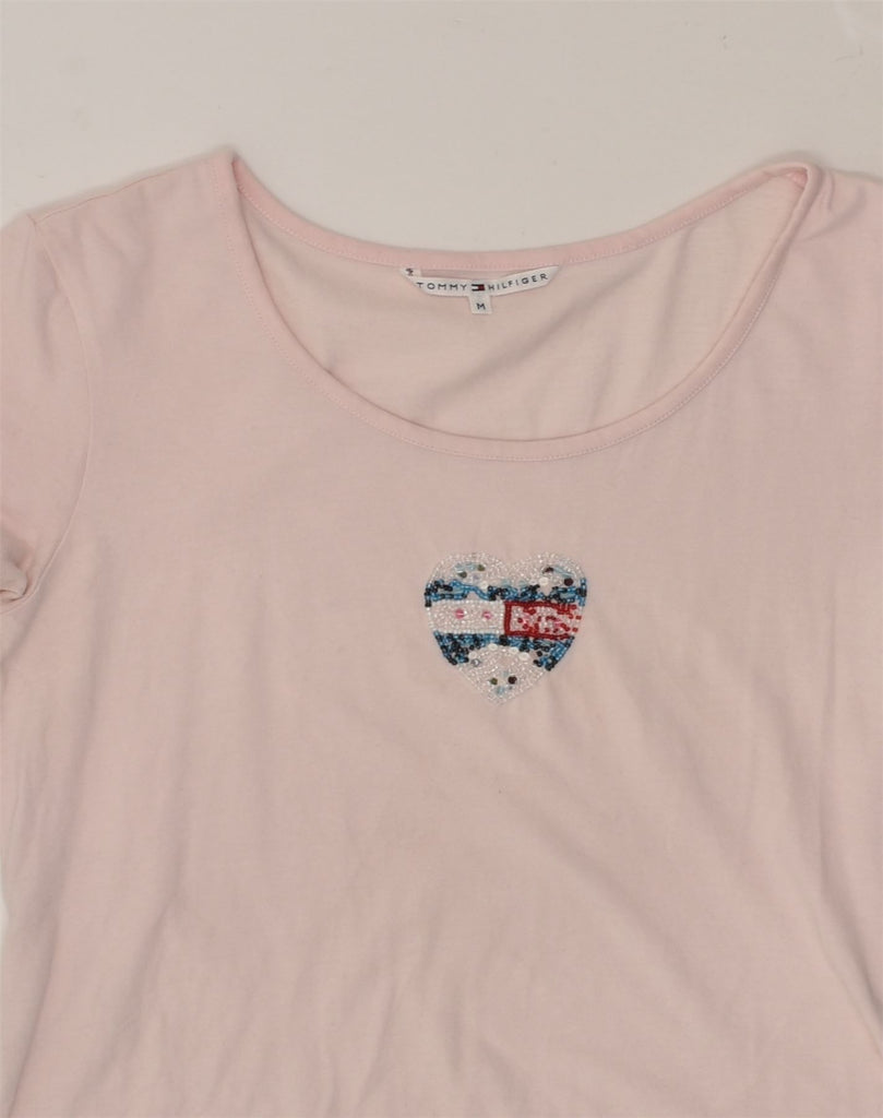 TOMMY HILFIGER Womens T-Shirt Top UK 12 Medium Pink Cotton | Vintage Tommy Hilfiger | Thrift | Second-Hand Tommy Hilfiger | Used Clothing | Messina Hembry 