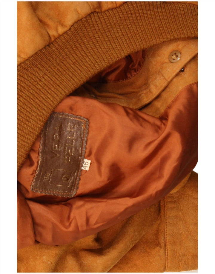 Vintage Mens Suede Bomber Jacket IT 46 Small Beige Leather