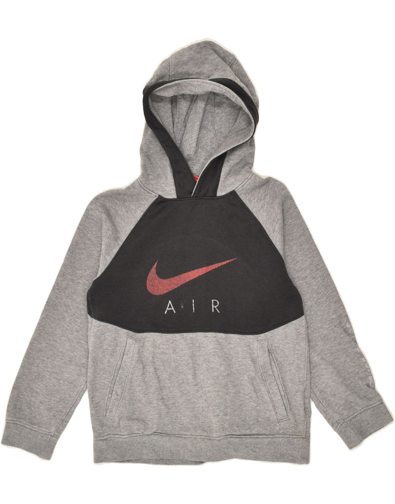 NIKE Boys Graphic Hoodie Jumper 8-9 Years Small Grey Colourblock Cotton | Vintage Nike | Thrift | Second-Hand Nike | Used Clothing | Messina Hembry 