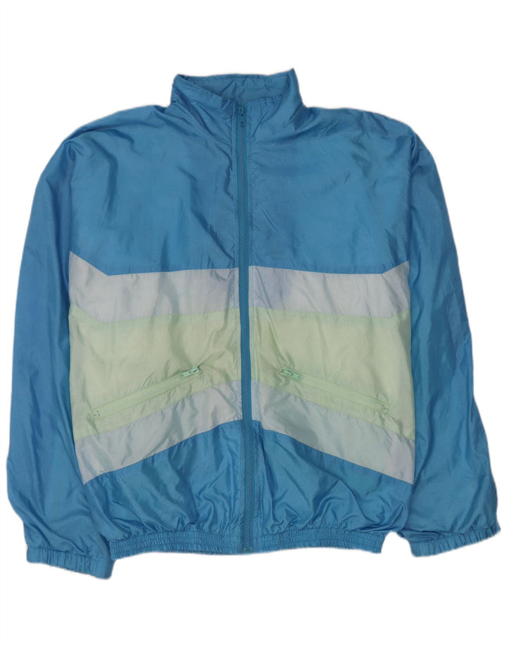 Vintage Mens Tracksuit Top Jacket XL Blue Colourblock Nylon