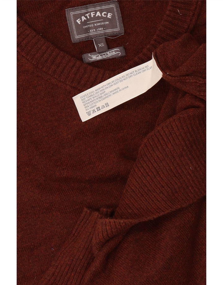 FAT FACE Mens V-Neck Jumper Sweater XS Brown Cashmere Vintage Fat Face and Second-Hand Fat Face from Messina Hembry 