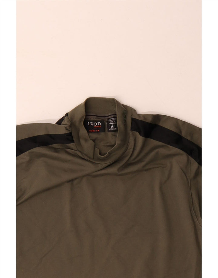 IZOD Mens T-Shirt Top Large Khaki Colourblock Cotton