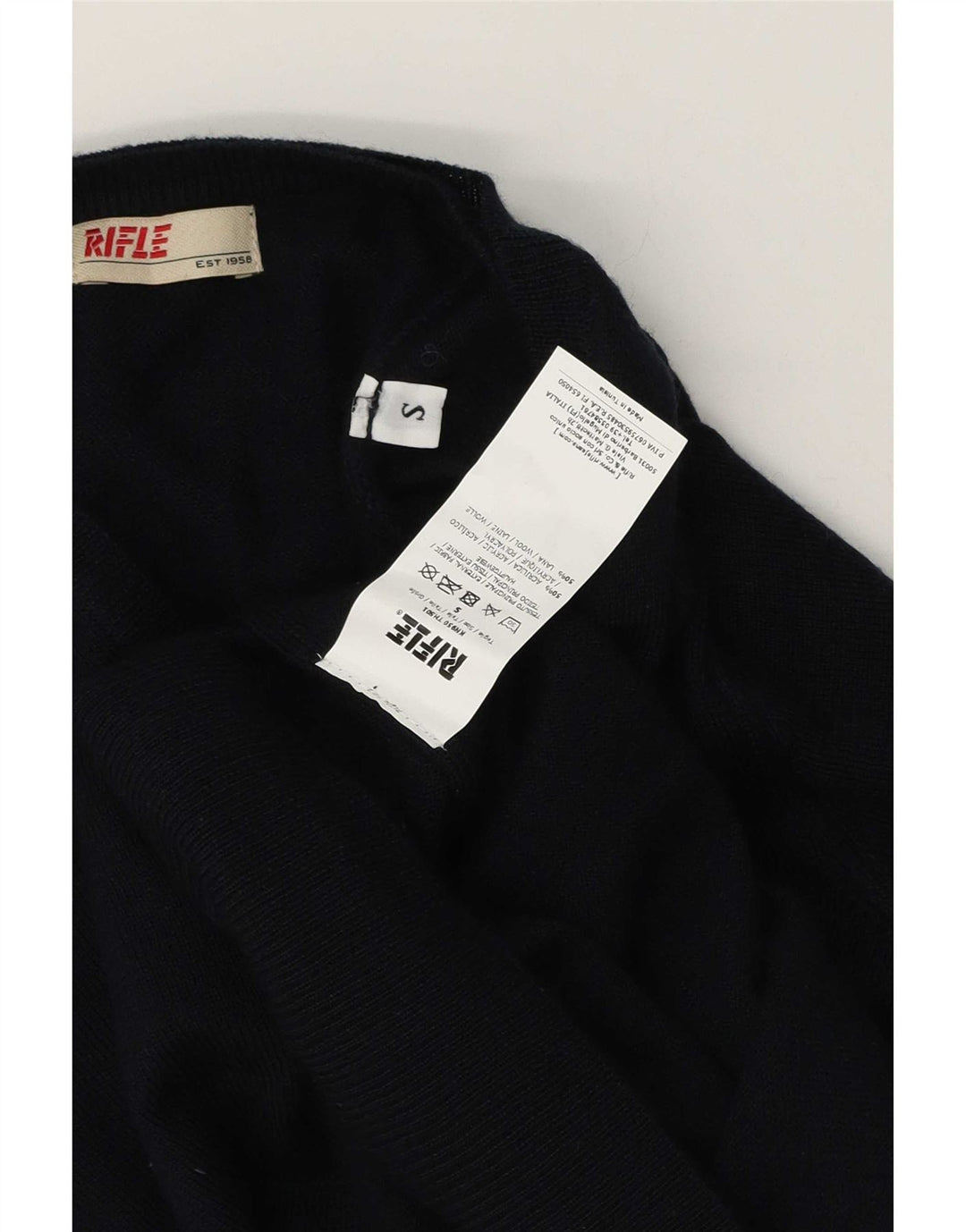 Rifle Mens V-Neck Jumper Sweater Small Navy Blue Acrylic