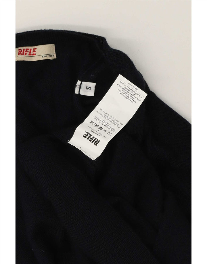 Rifle Mens V-Neck Jumper Sweater Small Navy Blue Acrylic