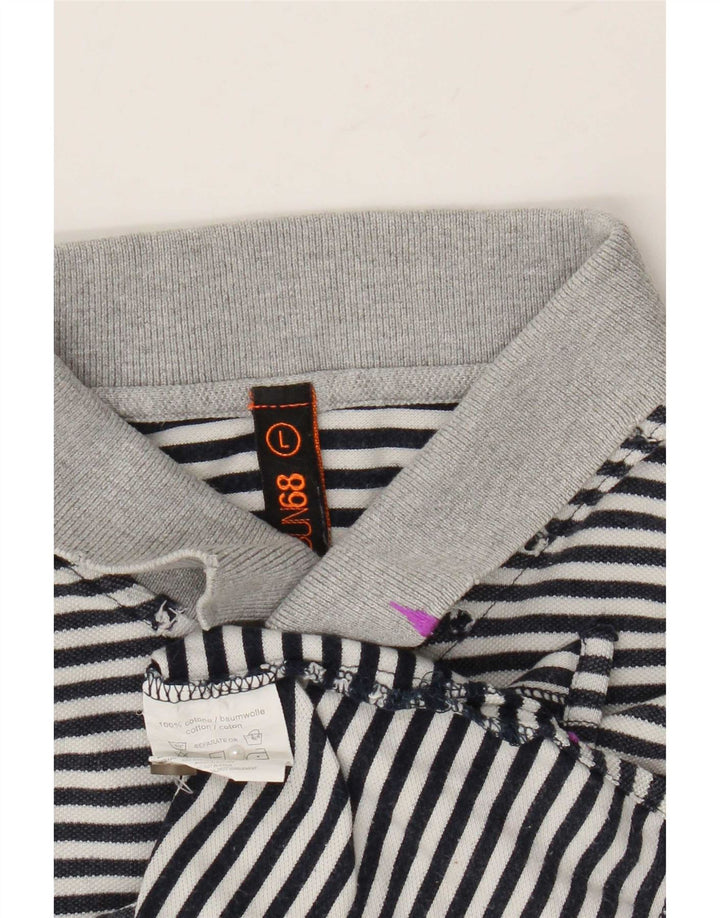 Sun68 Mens Polo Shirt Large Grey Pinstripe Cotton