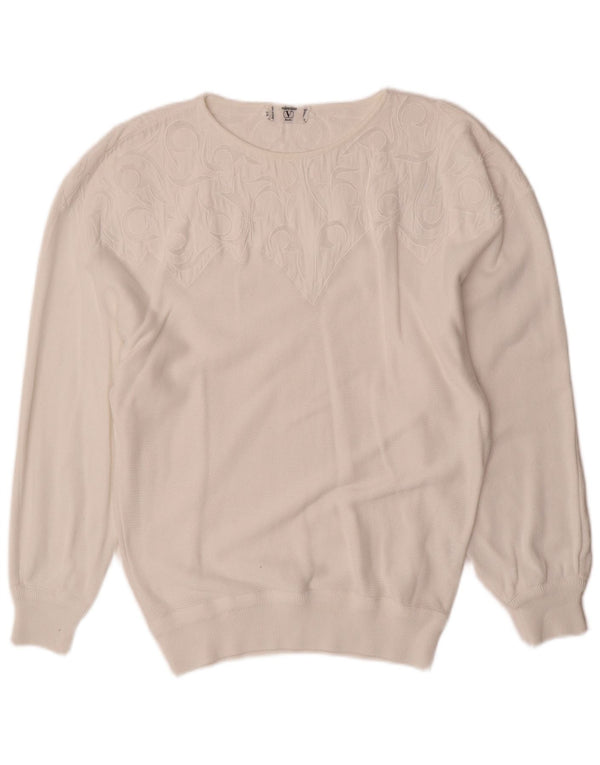 Valentino Womens Crew Neck Jumper Sweater IT 42 Medium White Paisley Cotton