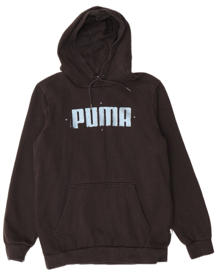 Puma Womens Graphic Hoodie Jumper UK 10 Small Black Cotton