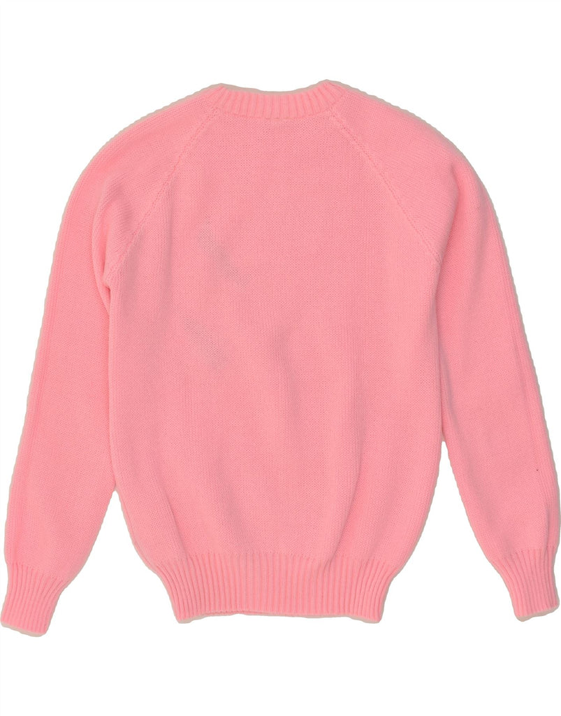 VINTAGE Womens Graphic Crew Neck Jumper Sweater UK 12 Medium Pink Acrylic | Vintage Vintage | Thrift | Second-Hand Vintage | Used Clothing | Messina Hembry 