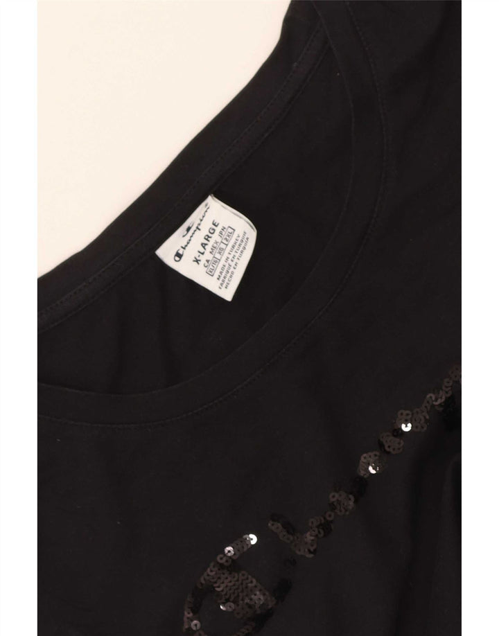 Champion Womens Graphic Top 3/4 Sleeve UK 18 XL Black