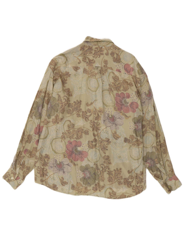 Vintage Mens Shirt Medium Beige Floral Viscose