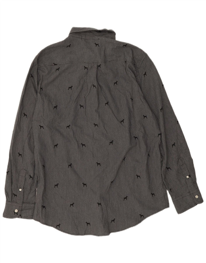 Chaps Mens Shirt Medium Grey Houndstooth Cotton