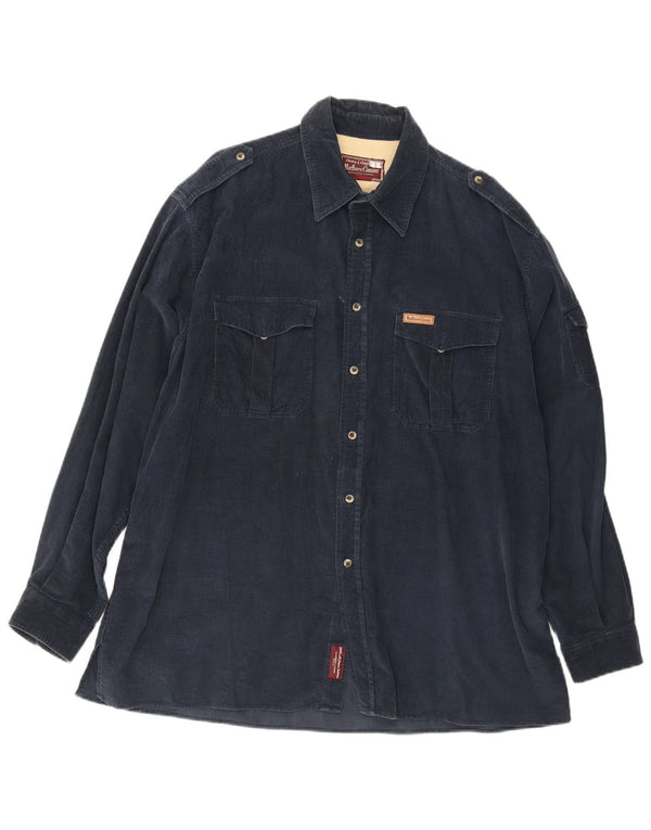Marlboro Classics Mens Military Corduroy Shirt XL Navy Blue Cotton