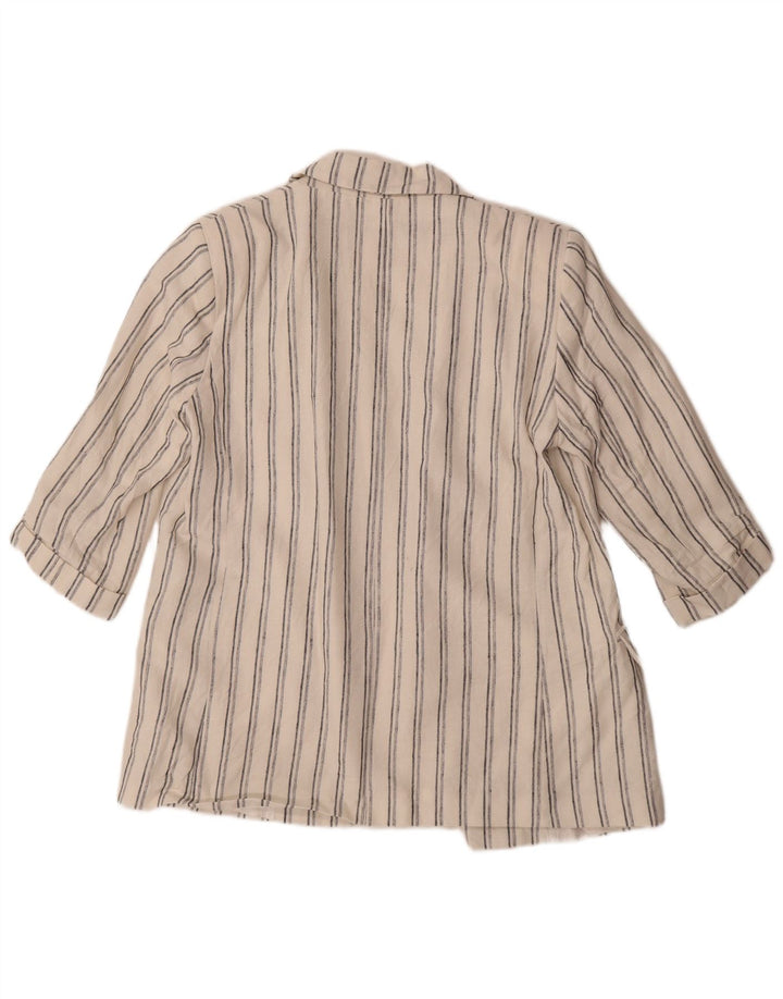 Zara Womens 3/4 Sleeve Open Blazer Jacket UK 16 Large White Striped Acetate