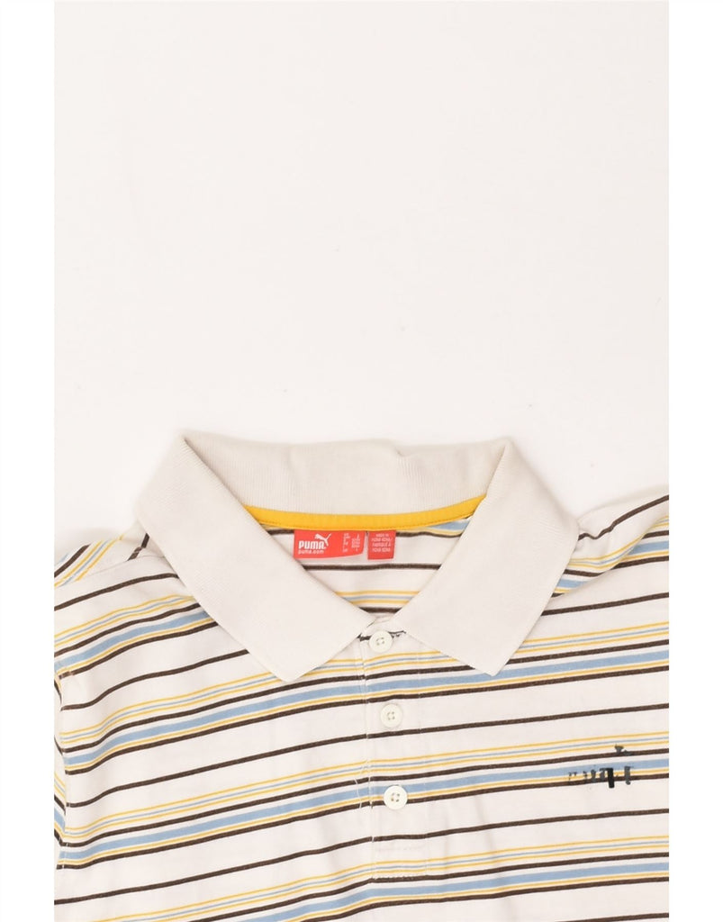 PUMA Mens Polo Shirt Large White Striped Cotton | Vintage Puma | Thrift | Second-Hand Puma | Used Clothing | Messina Hembry 