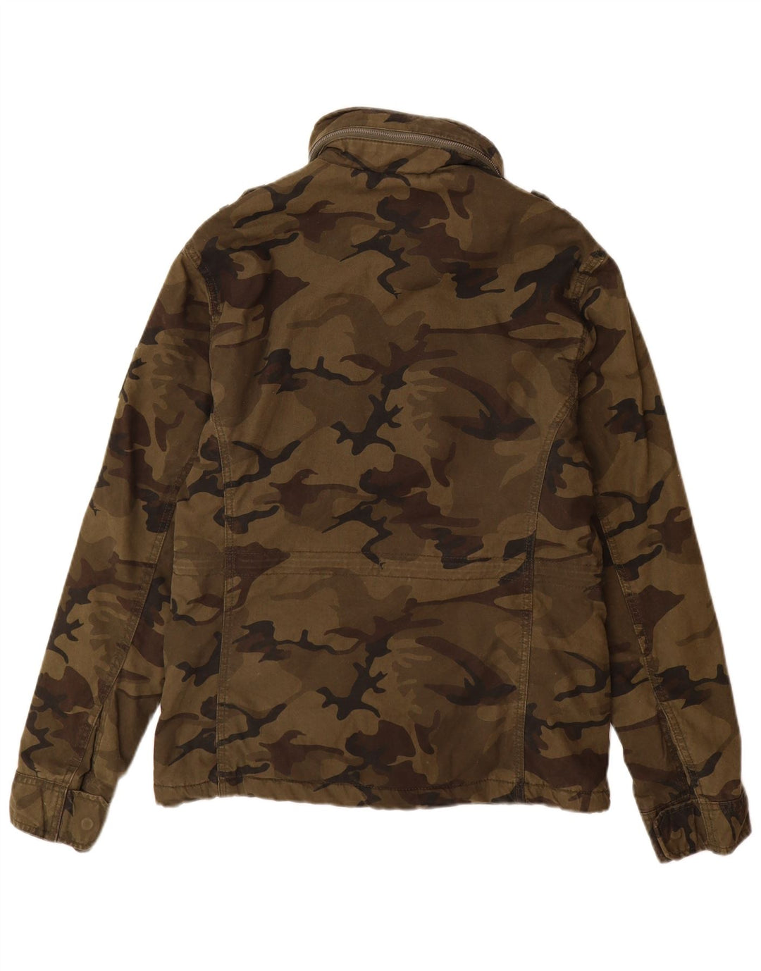 Superdry Mens Hooded Military Jacket UK 38 Medium Khaki Camouflage Cotton