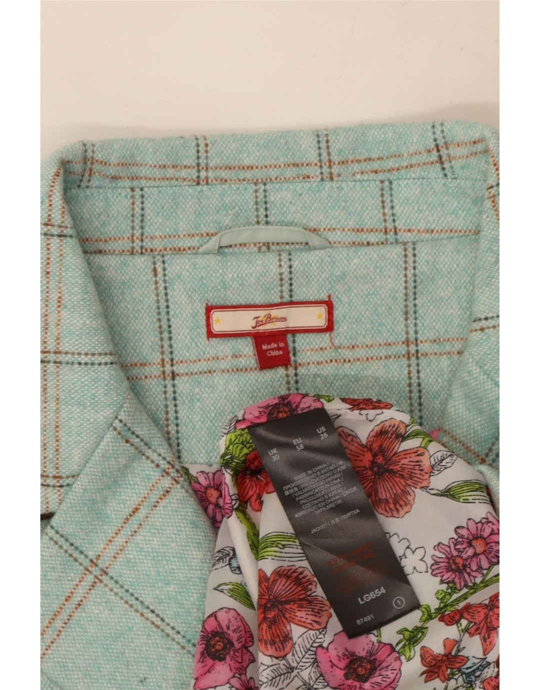 Joe Browns Womens 3 Button Blazer Jacket UK 30 7XL Turquoise Check