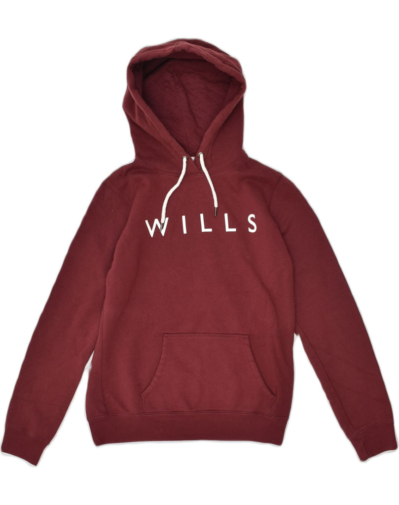 JACK WILLS Womens Graphic Hoodie Jumper UK 14 Large Burgundy Cotton | Vintage Jack Wills | Thrift | Second-Hand Jack Wills | Used Clothing | Messina Hembry 