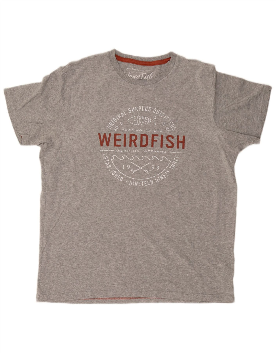 WEIRD FISH Mens Graphic T-Shirt Top Large Grey Cotton