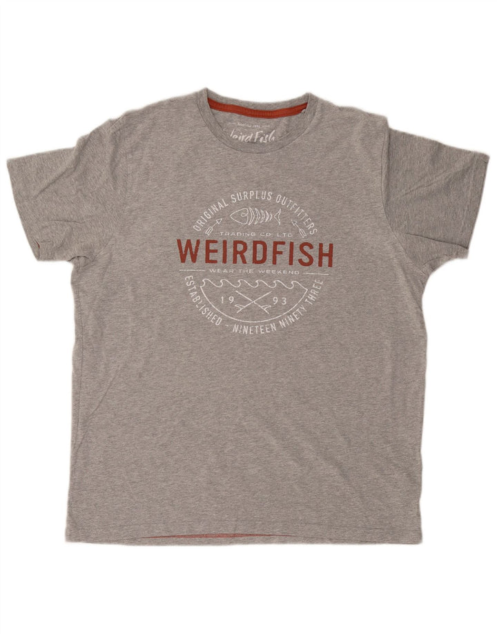 WEIRD FISH Mens Graphic T-Shirt Top Large Grey Cotton