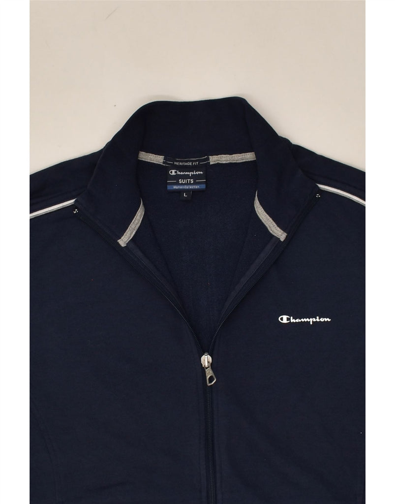 CHAMPION Womens Heritage Fit Tracksuit Top Jacket UK 16 Large Navy Blue | Vintage Champion | Thrift | Second-Hand Champion | Used Clothing | Messina Hembry 