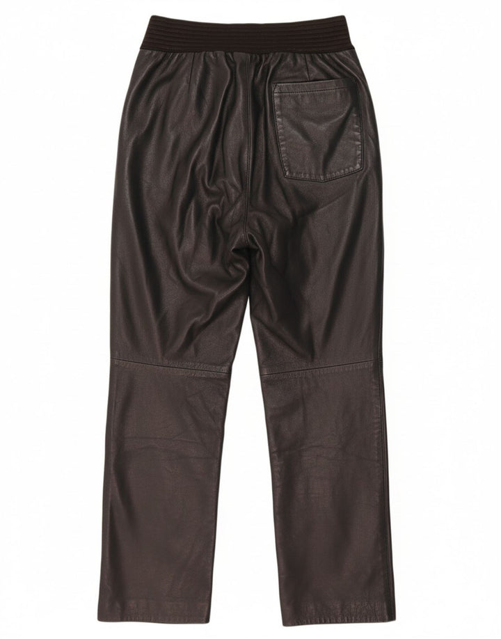 VINTAGE Womens Straight Leather Trousers W25 L27 Navy Blue