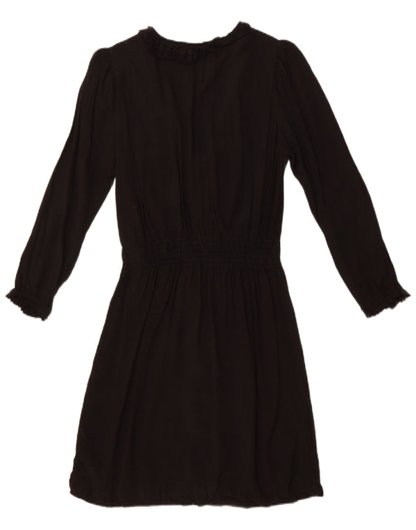 ZARA Womens Ruffle Front Long Sleeve A-Line Dress UK 12 Medium Black