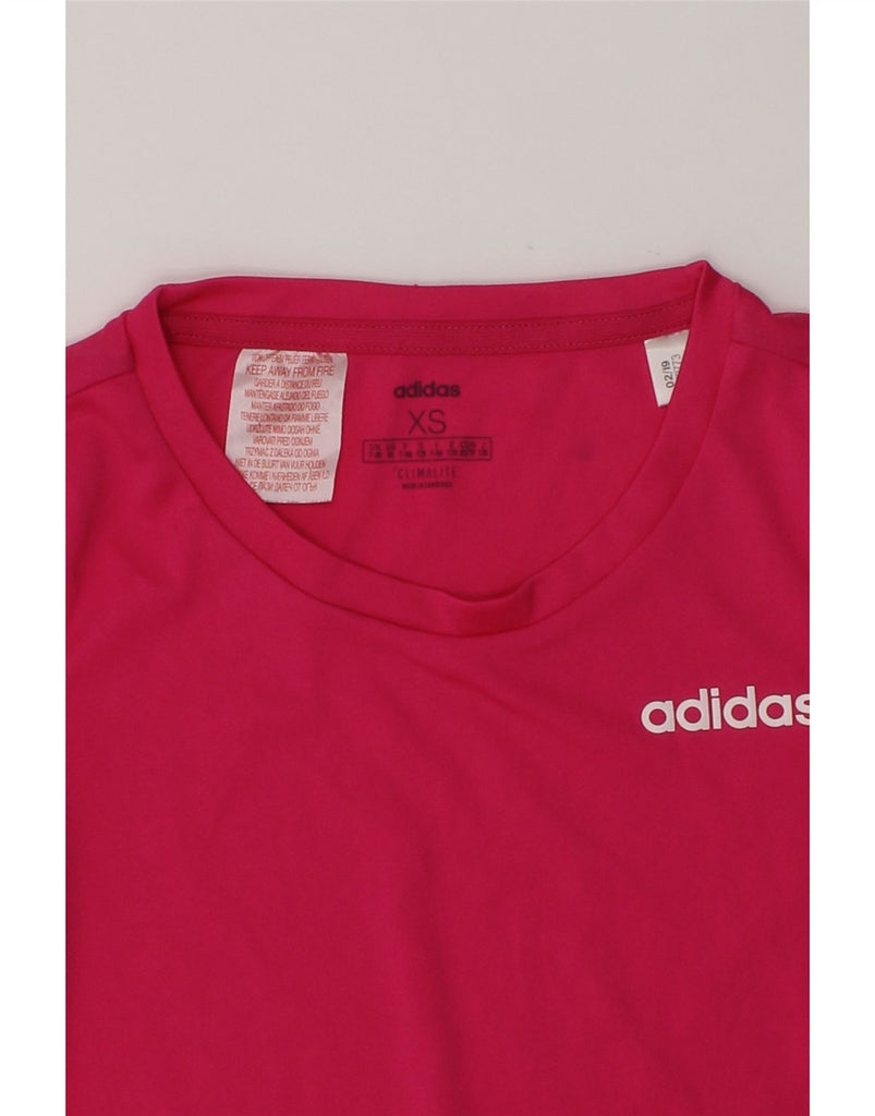 ADIDAS Girls Climalite Graphic T-Shirt Top 7-8 Years XS Pink Polyester | Vintage Adidas | Thrift | Second-Hand Adidas | Used Clothing | Messina Hembry 