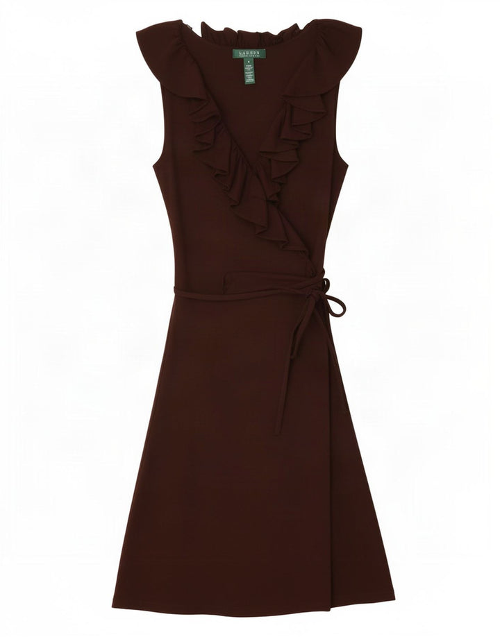 Ralph Lauren Womens Sleeveless Ruffle Front Basic Dress UK 12 Medium Brown