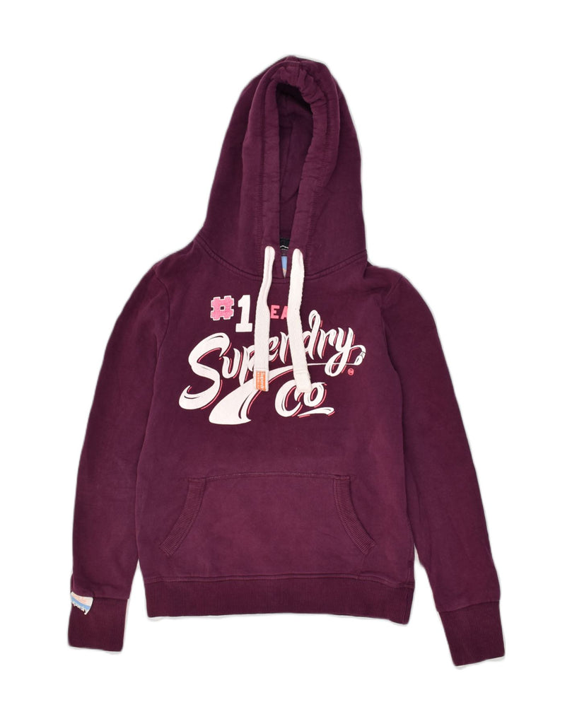 SUPERDRY Womens Real Graphic Hoodie Jumper UK 10 Small Burgundy Cotton | Vintage Superdry | Thrift | Second-Hand Superdry | Used Clothing | Messina Hembry 