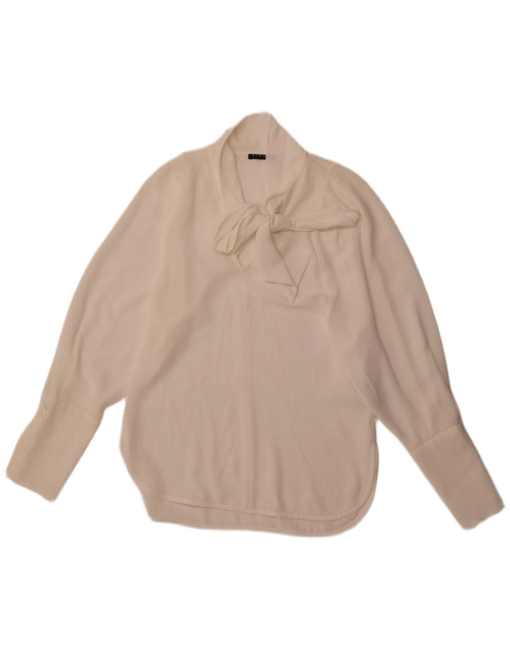 Sisley Womens Front Tie Loose Fit Blouse Top UK 6 XS Off White Polyester