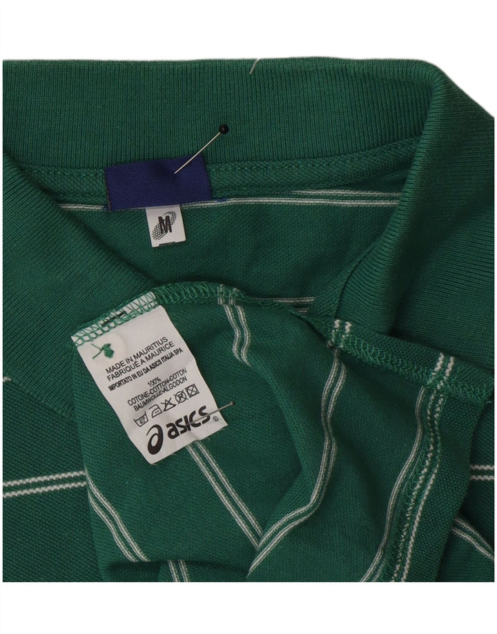 Asics Boys Polo Shirt 13-14 Years Medium  Green Striped Cotton