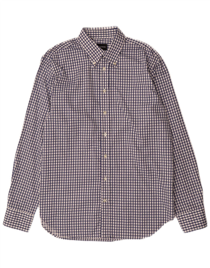 ROY ROBSON Mens Shirt Size 41 16 Large Navy Blue Check Cotton